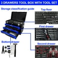 thumbnail image 2 of Aukfa 439-Piece Mechanics Tool Set, 3 Drawer Tool Organizer Metal Box w/ Tool Kit for Home, Auto Repair, Blue, 2 of 11