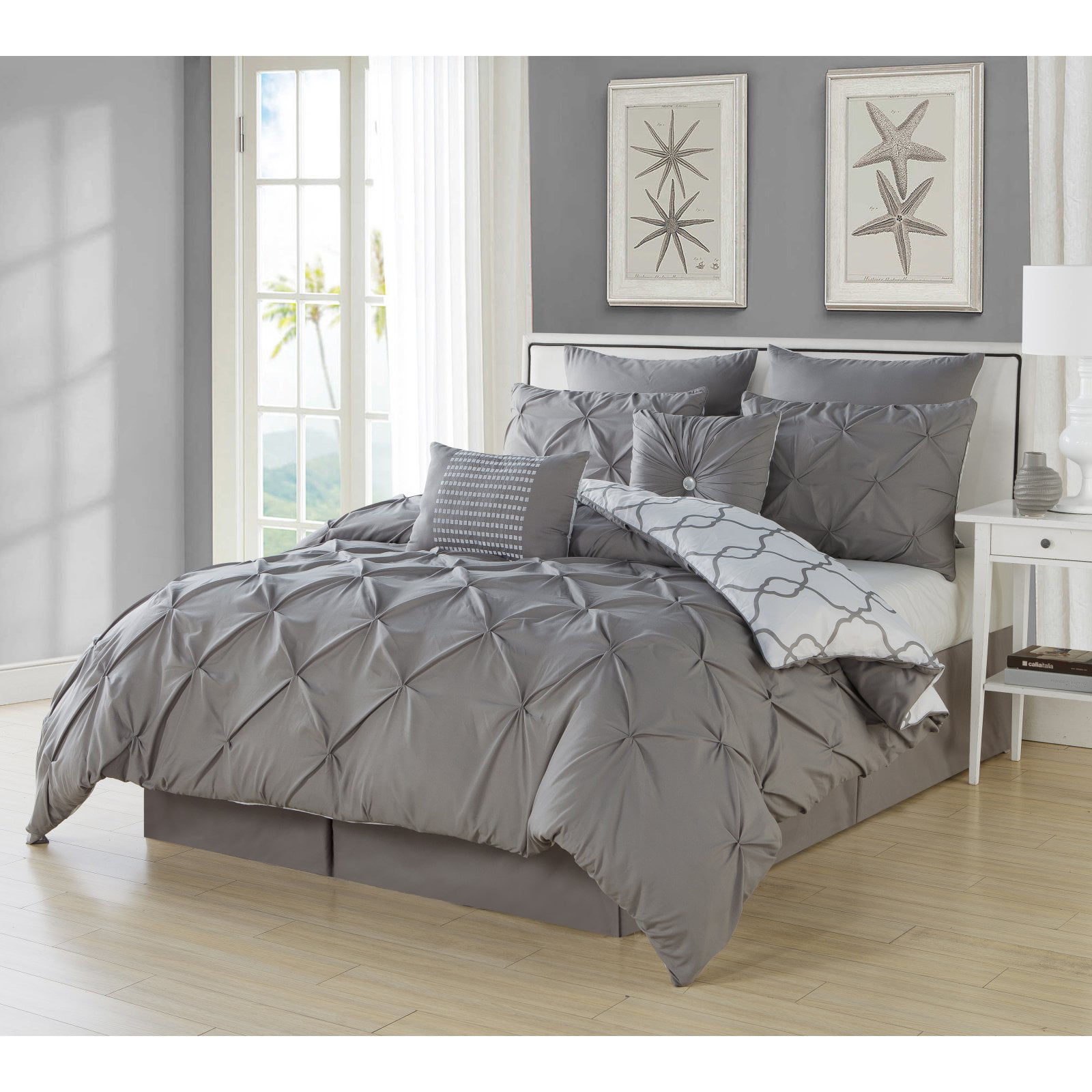 Esy Reversible 8 Piece King Comforter Set in Grey - Walmart.com