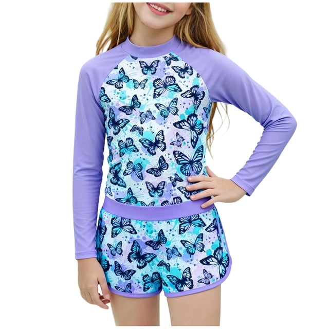 Girls Two Piece Swimsuit, Cute Ruffle Trim Tankini Set with Soft Quick-Dry Fabric, Comfortable Swimwear for Swimming Lessons & Beach Vacations