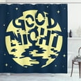 thumbnail image 1 of Sleep Shower Curtain, Night Message with Moon and Stars on Abstract Background, Fabric Bathroom Set with Hooks, 69W X 70L Inches, Teal and Pale Yellow, by Ambesonne, 1 of 3