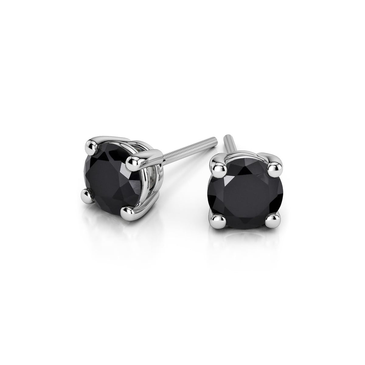 Paris Jewelry 14k White Gold Plated Over Sterling Silver 1 Carat Round Created Black Sapphire Stud Earrings