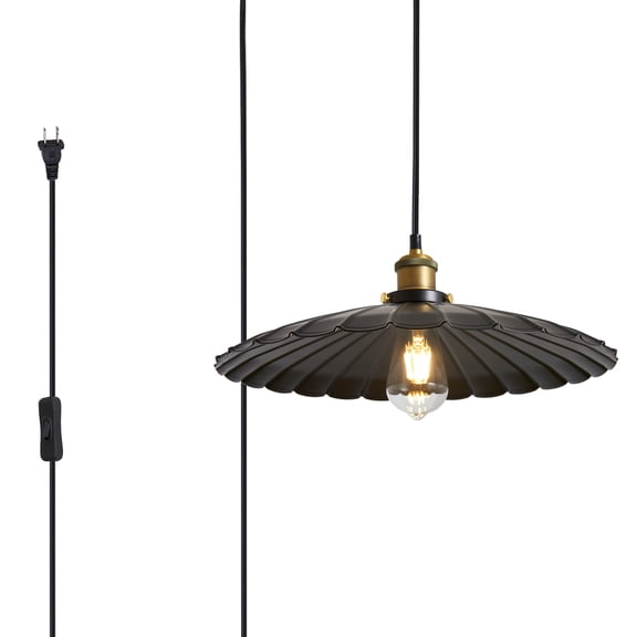 Oyisen Hanging Plug in Light Rustic Black 13.8 Inch Lampshade with 14Ft Cord Bar Counter Hanging Light Fixture with Plug in Cord On/Off Switch Hanging Lamp Plug in