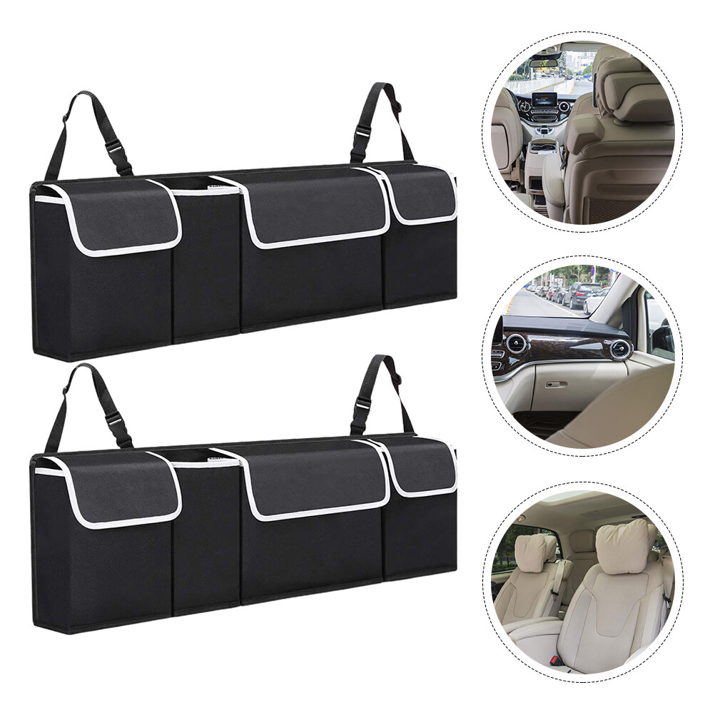 2pcs Car Trunk Hanging Organizer, Backseat Storage Bag 2 Adjustable Shoulder Straps Foldable Car