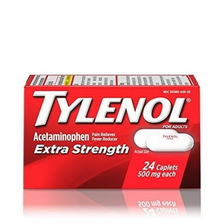 Tylenol Extra Strength Caplets with 500 mg Acetaminophen, Pain Reliever & Fever Reducer, 24 ct