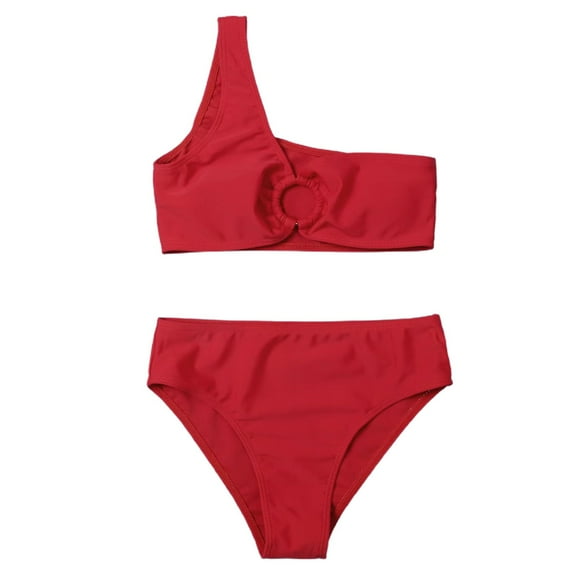 Mercatoo Girl's Bikini Set One Shoulder 2 𝐏iece Swimsuit Sport High Waist Tankini Bathing Suit Girls Beach Casual Swimwear