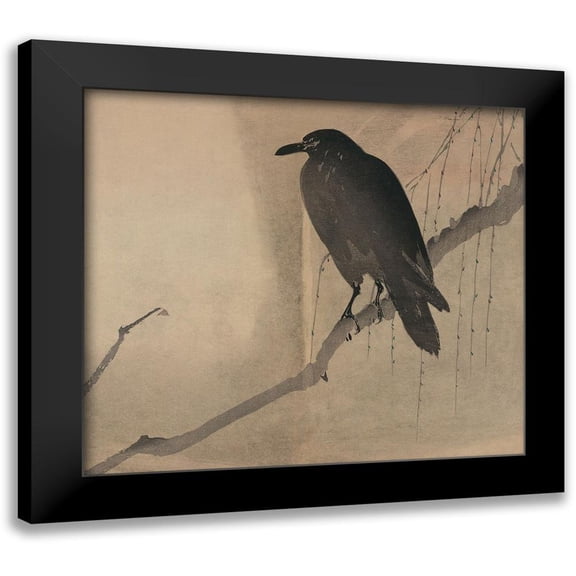 Unknown 13x12 Black Modern Framed Museum Art Print Titled - Crow on a willow branch, 1875