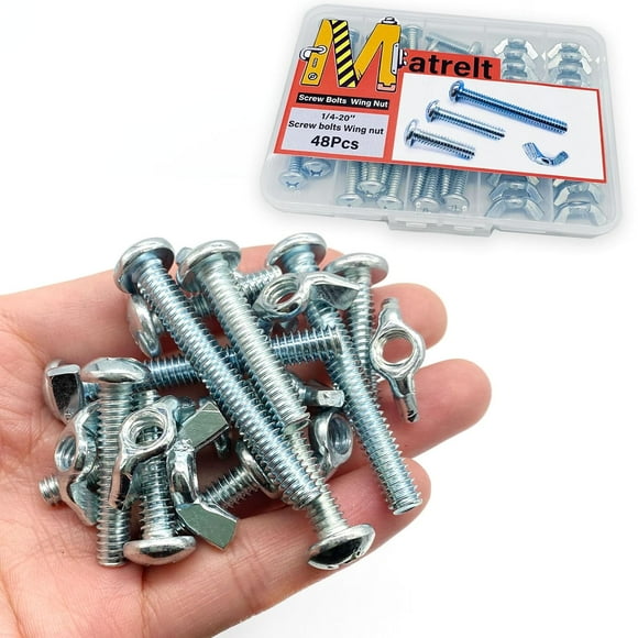shiyou-48pcs 1/4" to 20 1-2" wing nut and screw screw set, 3 sizes, 24pcs machine screws with Phillips round head 24pcs plated butterfly tightening nut