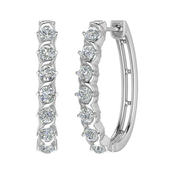 1 Carat Diamond Hoop Earrings in 10K White Gold