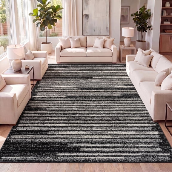 JONATHAN Y MOROCCAN HYPE 4 x 6 Area Rug, Khalil Berber Stripe - Black/Cream, MOH207F-4