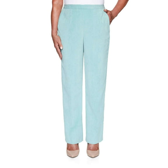 Alfred Dunner Women's St. Moritz Textured Proportioned Corduroy Medium Pant, Seafoam, 18