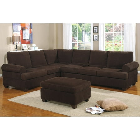 Living Room Furniture Contemporary Sectional Sofa Corduroy Fabric Reversible Loveseat Wedge Chocolate Color