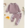 thumbnail image 3 of Elippeo Little Boy Girl Fall Clothes Checkerboard Print Long Sleeve Sweatshirt with Elastic Waist Pants 2Pcs Outfits 6 12 18 24 Months 3 4 Years, 3 of 8