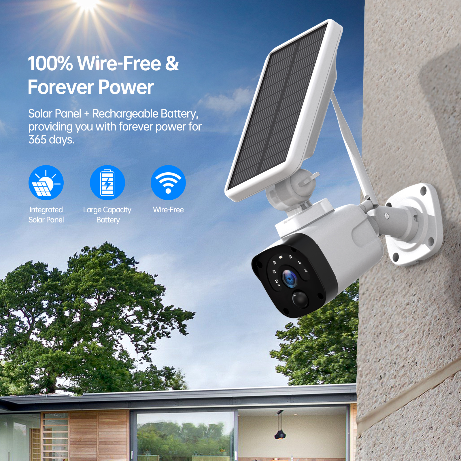 Toguard SC04A Solar Wireless Security Camera System Outdoor Battery WiFi Bullet Surveillance Camera Wireless Connector - image 3 of 9