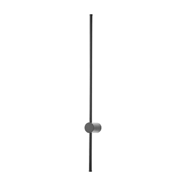 lámpara de pared de barra, lámpara de ambiente decorativo negro — barra LED vertical delgada con base circular central en aluminio negro y pantalla acrílica translúcida; montaje de pared con dirección ajustable, 8W y tres tonos de luz (blanco, cálido, natural), diseño minimalista ideal para cabecera, pasillo o vestíbulo; a menudo usada también para iluminar vestidores compactos.