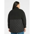 thumbnail image 4 of Terra & Sky Women's Plus Size Quilt Mix Button Front Shacket with Long Sleeves, Sizes 1X-5X, 4 of 6