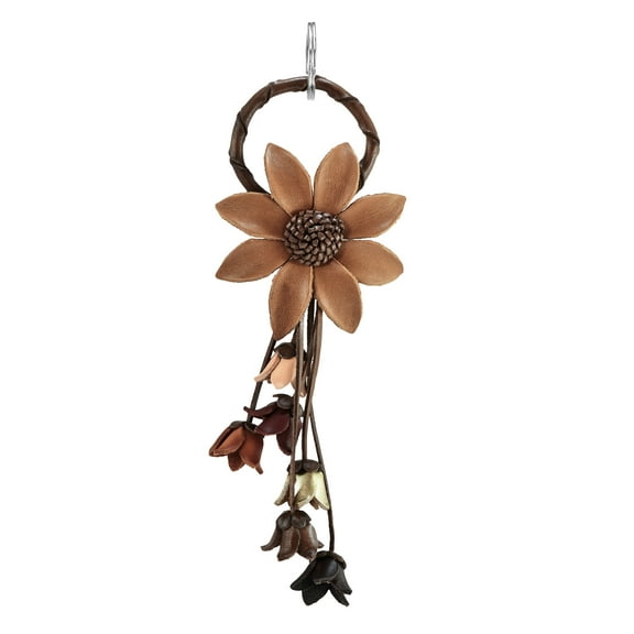 Hanging Earth-Tones Brown Sunflower Garden Leather Bag Ornament Keychain