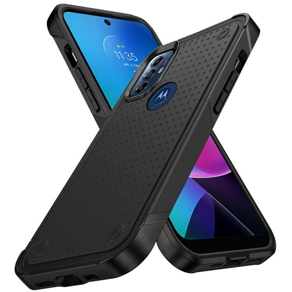 For Motorola Moto G Play 2023 Heavy Duty Hybrid Armor Rubber Thick TPU Hard Drop Proof Dot Rugged Tough Durable Cover ,Xpm Phone Case [ Black ]