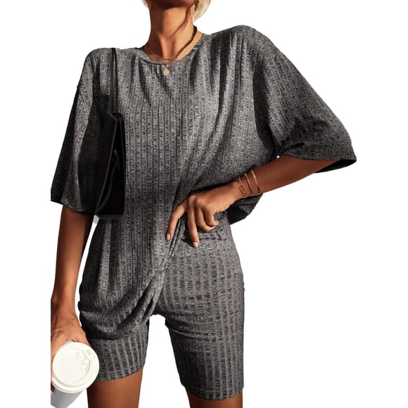 Camisas extragrandes Ekouaer de punto acanalado Lounge Set