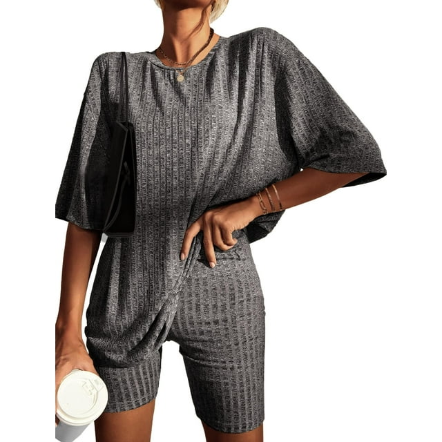 Camisas extragrandes Ekouaer de punto acanalado Lounge Set