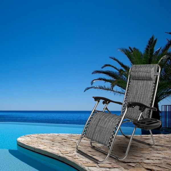 Set of 2 Zero Cravity Lounge Chairs,Outdoor Patio Folding Recliners for Pool Beach with Pillow and Cup Holder