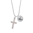 thumbnail image 2 of Delight Jewelry Stainless Steel Joshua 1:9 - Be Strong and Courageous Engraved Cross - Silvertone Script Initial Disc - K - Charm Necklace, 20"+3", 2 of 4