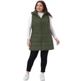 thumbnail image 3 of DARING DIVA Women's Plus Size Long Hooded Zip Up Puffer Vest 5X Army Green, 3 of 7