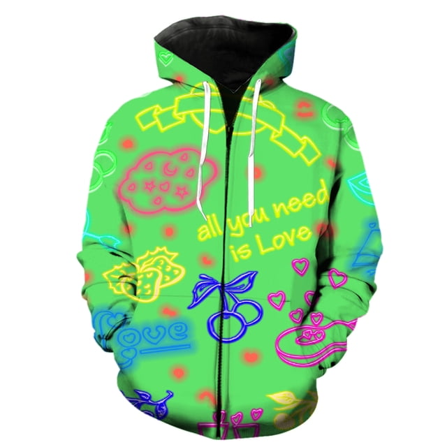 Sudadera con capucha y cremallera para hombre, con barra luminosa, de primavera, con estampado 3D, unisex, estilo Harajuku, estilo urbano, de gran tamaño