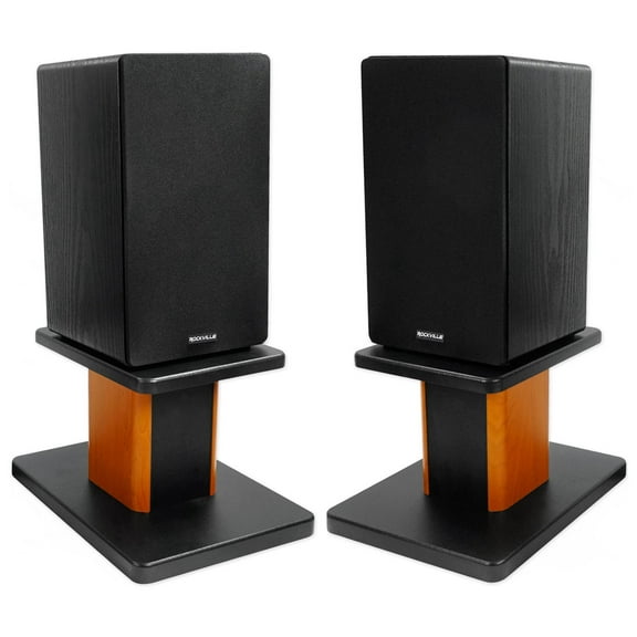(2) Rockville RockShelf 68B Black 6.5" Home Bookshelf Speakers 8" Wood Stands