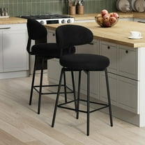 WestinTrends Alexandria Modern Upholstered Sherpa Fabric Counter Height Bar Stools with Back (Set of 2), Black