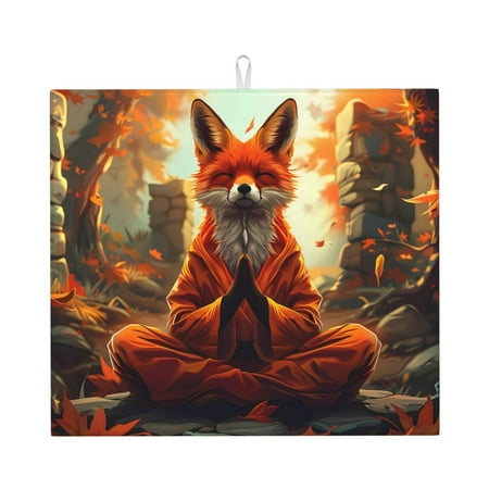 

Dish Drying Mats for Kitchen Counter Maple Leaf Meditating Fox 16x18in Dish Drying Pad Coffee Mat with Hanging Loop Super absorbent Kitchen Counter Mat Coffee Bar Accessories