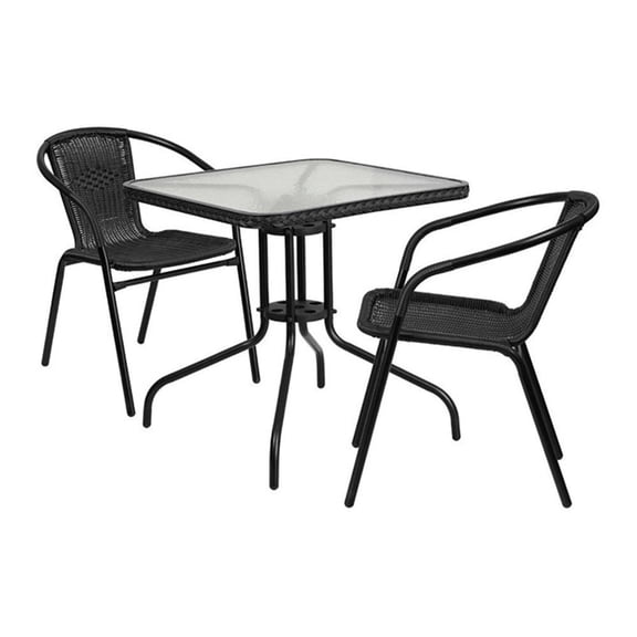 Bowery Hill 2 Piece Rattan/Glass Square Patio Dining Set in Black