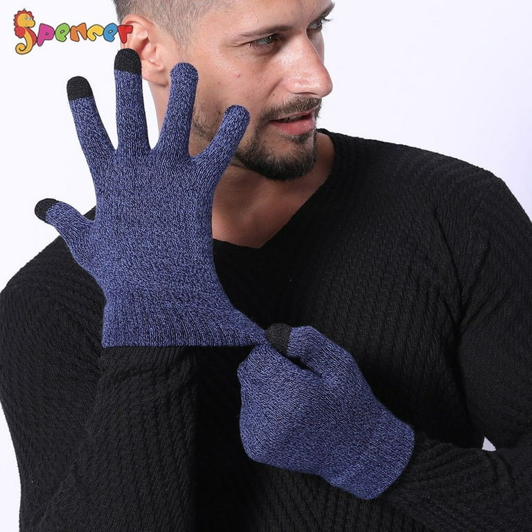 Spencer Winter Warm Texting Gloves for Women Men， Knit Gloves Touchscreen  Anti-Slip Silicone Gel Thermal Soft Lining Elastic Cuff Texting Gloves  Navy，Men 