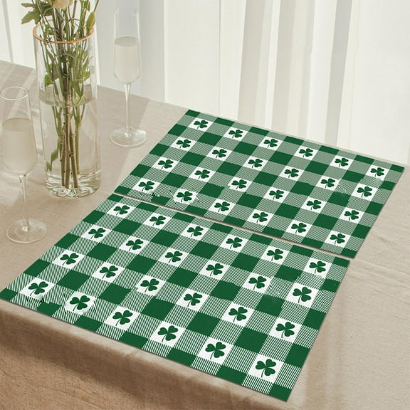 Noothes St. Patrick's Day Scandinavian Placemats, Insulated Polyester Plaid Decorative Table Mats for Irish Holiday Dining Decor
