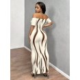 thumbnail image 2 of Womens Apricot Off-Shoulder Printed Bodycon Maxi Dress, 2 of 6