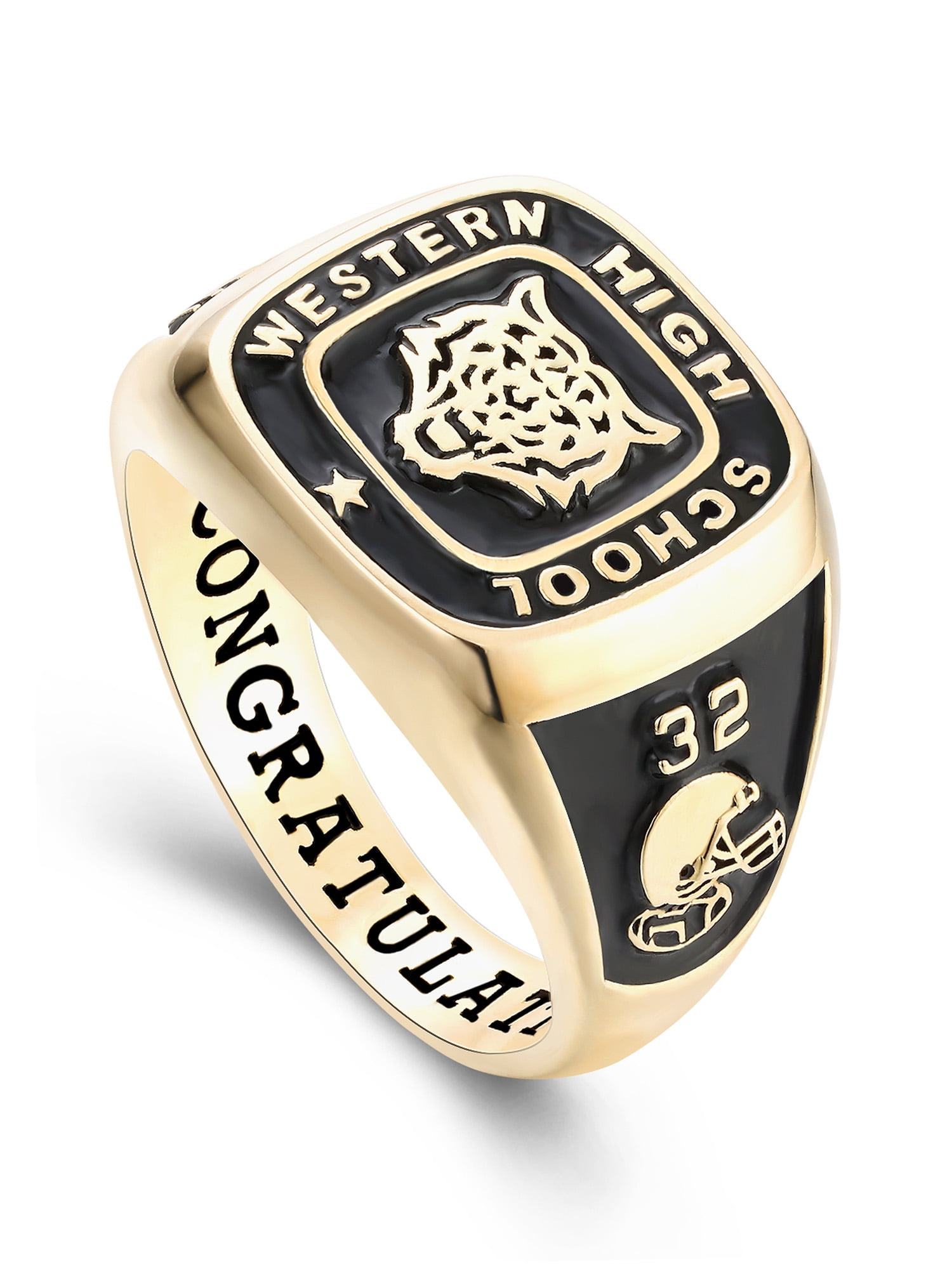 Mementos USA Personalized Men's Class Rings Sterling Silver for High School College-Signet-Gold