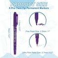 thumbnail image 2 of Uxcell Twin Tip Permanent Markers, 6 Pack Purple Fine and Ultra Fine Point Colored Makers Quick Drying Coloring Pen for Writing Drawing on Wood Plastic Metal Glass Stone, 2 of 6