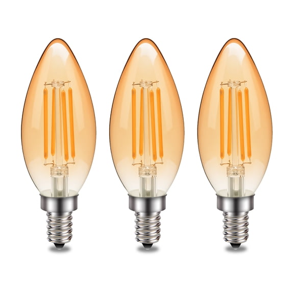 Ruiandsion E12 LED Light Bulb, 120V 2W 200LM 2200K Amber Warm Glow, B10 Candelabra Bulbs, Dimmable,for Dining Room Chandelier Sconce, 3-Pack