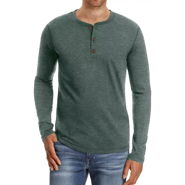 Playera Casual Manga Larga Cuello Henley Para Hombre Algodón