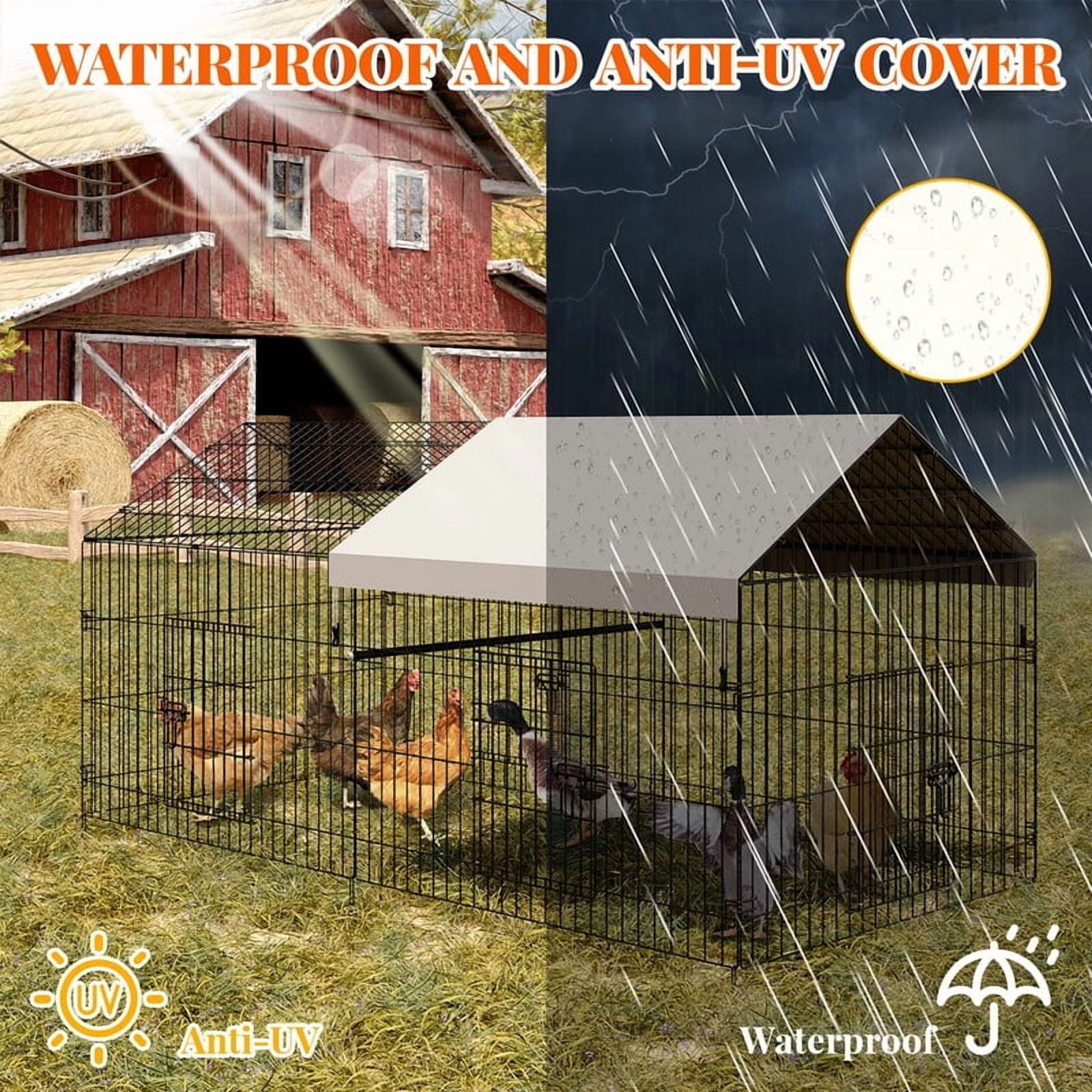 Towallmark Portable Chicken Coop, Metal Poultry Cage, Rabbit Hutch, Duck Pen, Outdoor Pet Playpen, Backyard Animal Enclosure