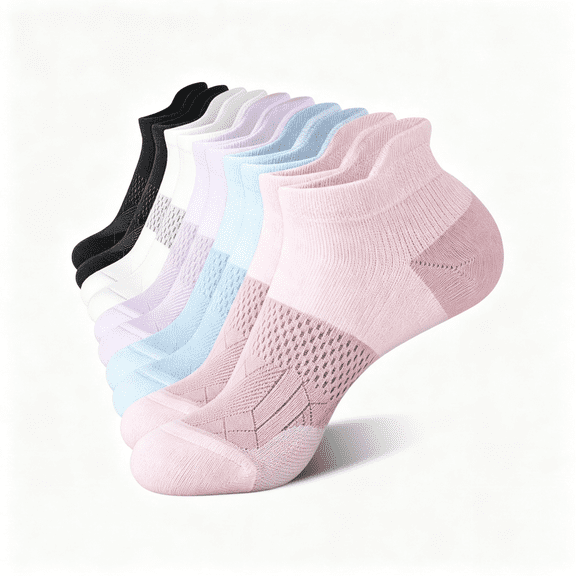 OQRKI 5-6 Pairs Ankle Running Socks for Women Athletic Cushioned Low Cut Tab Sports Socks Ankle Compression Socks