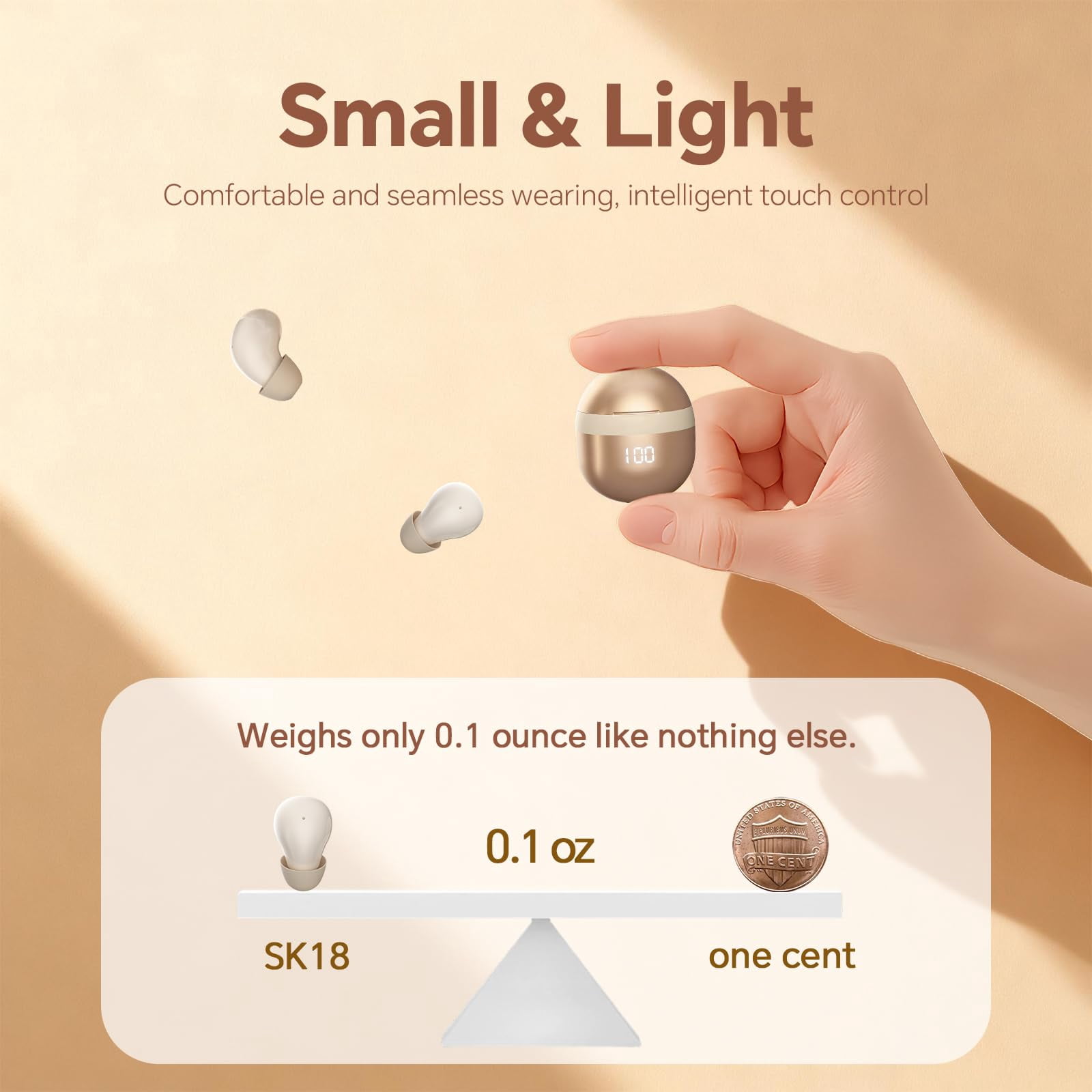 Invisible Mini Earbuds Wireless Bluetooth Small Headphones Low Profile Micro Smallest Tiny Discreet Hidden Headphones for Work Invisible Sleep Wireless Earphone for Small Ear Canals