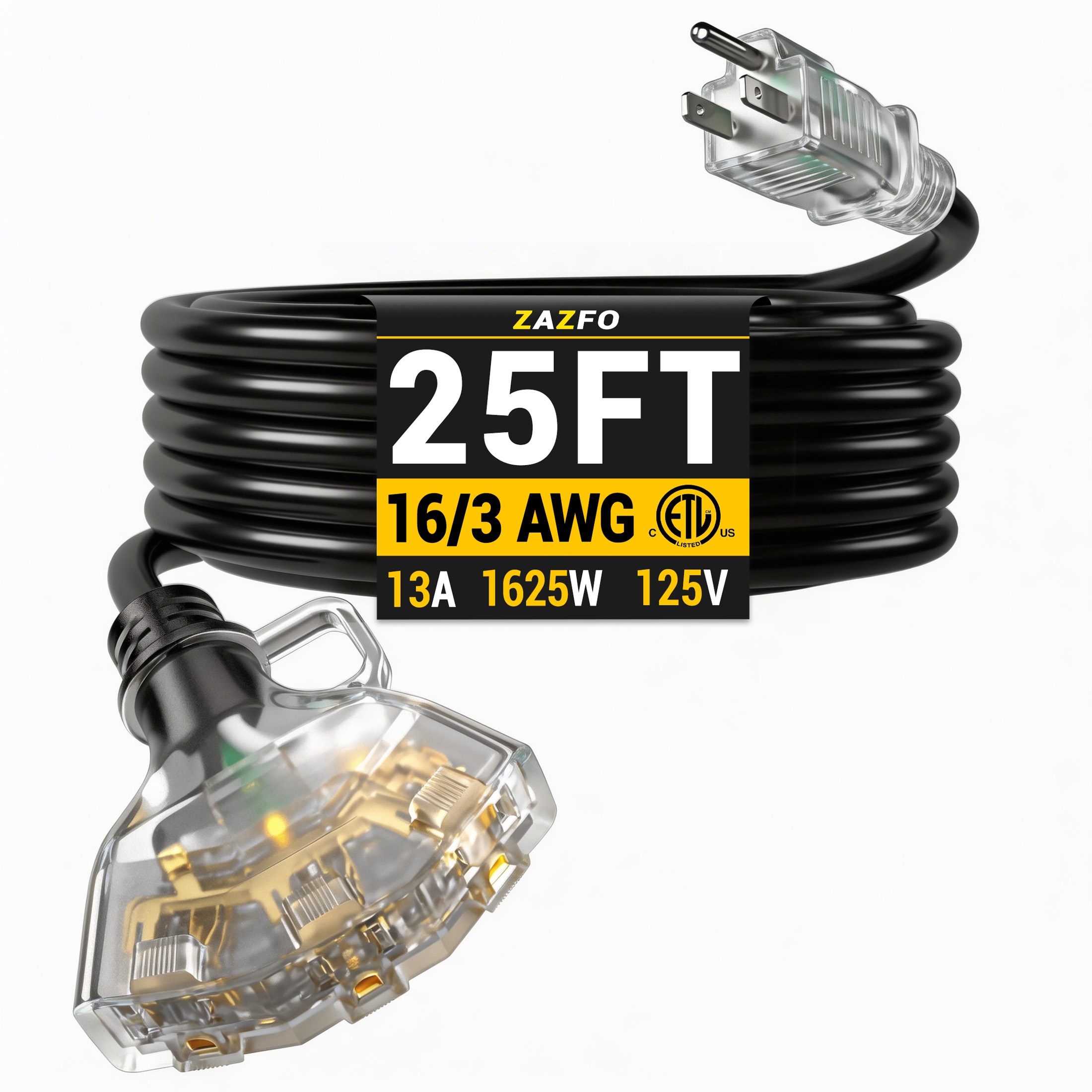 ZAZFO 25 ft Outdoor Extension Cord with 3 Outlets photo 1