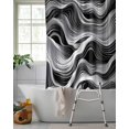 thumbnail image 2 of Split Shower Curtain for Transfer Bench, Abstract Waves Fabric Shower Curtains for Bathroom, Black Grey Modern Geometric Striped Tub Sliding Transfer Bench Waterproof Bath Curtains 72"x78", 2 of 9