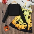 thumbnail image 4 of Utlike 2 Pcs Halloween Girls Outfits Hallomas Long Sleeve Jacket With Pinafore Dress Set Fall Winter Party School Wear Pumpkin Print Going Out Outfits For Girl Size 9 Years-10 Years Yellow, 4 of 9
