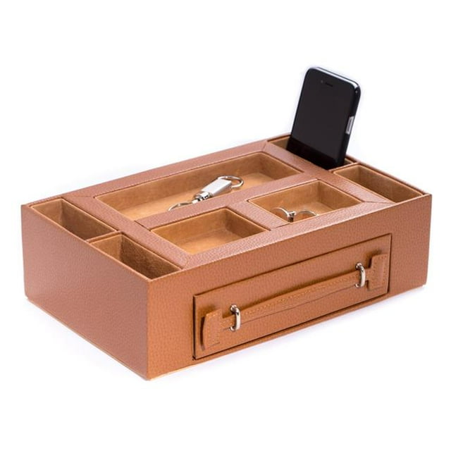 Bey-Berk International BB587TAN Tan Leather Open Face Valet Box