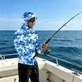 thumbnail image 4 of Havenx Sun Protection Fishing Jackets for Men Camo Long Sleeve Full Zip Coats Thumbhole Hooded Jacket Rash Guard Fishing Casual Summer Lightweight Hiking Blouse,Dark Blue L, 4 of 7