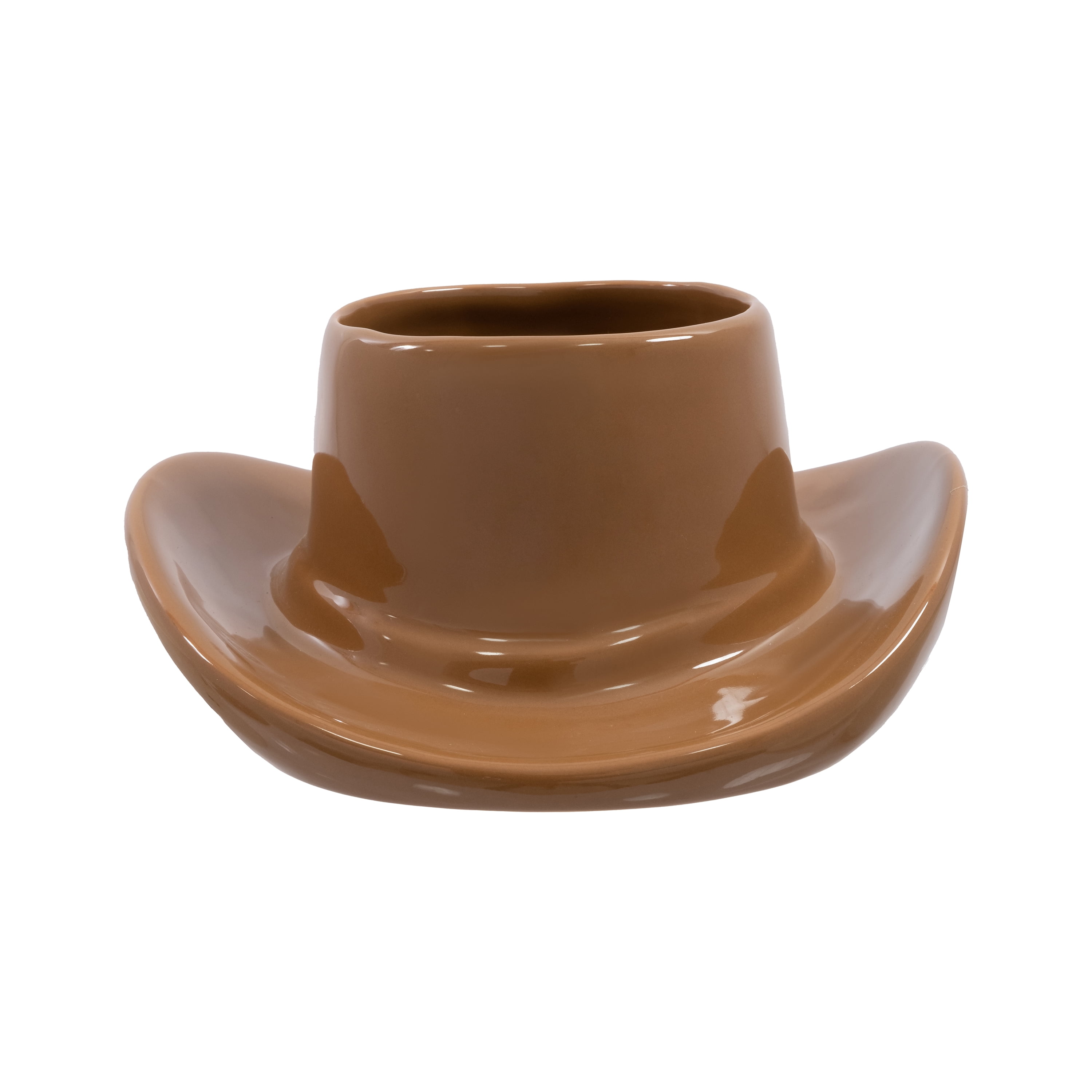 Mainstays Brown Ceramic Cowboy Hat Planter, 6.8 in x 7.1 in x 3.2 in