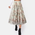 thumbnail image 2 of HXWCHs Women's Floral Print A-Line Mesh Skirt Mid Length Party Dance Elegant Holiday Celebration Attire One Size Beige, 2 of 7