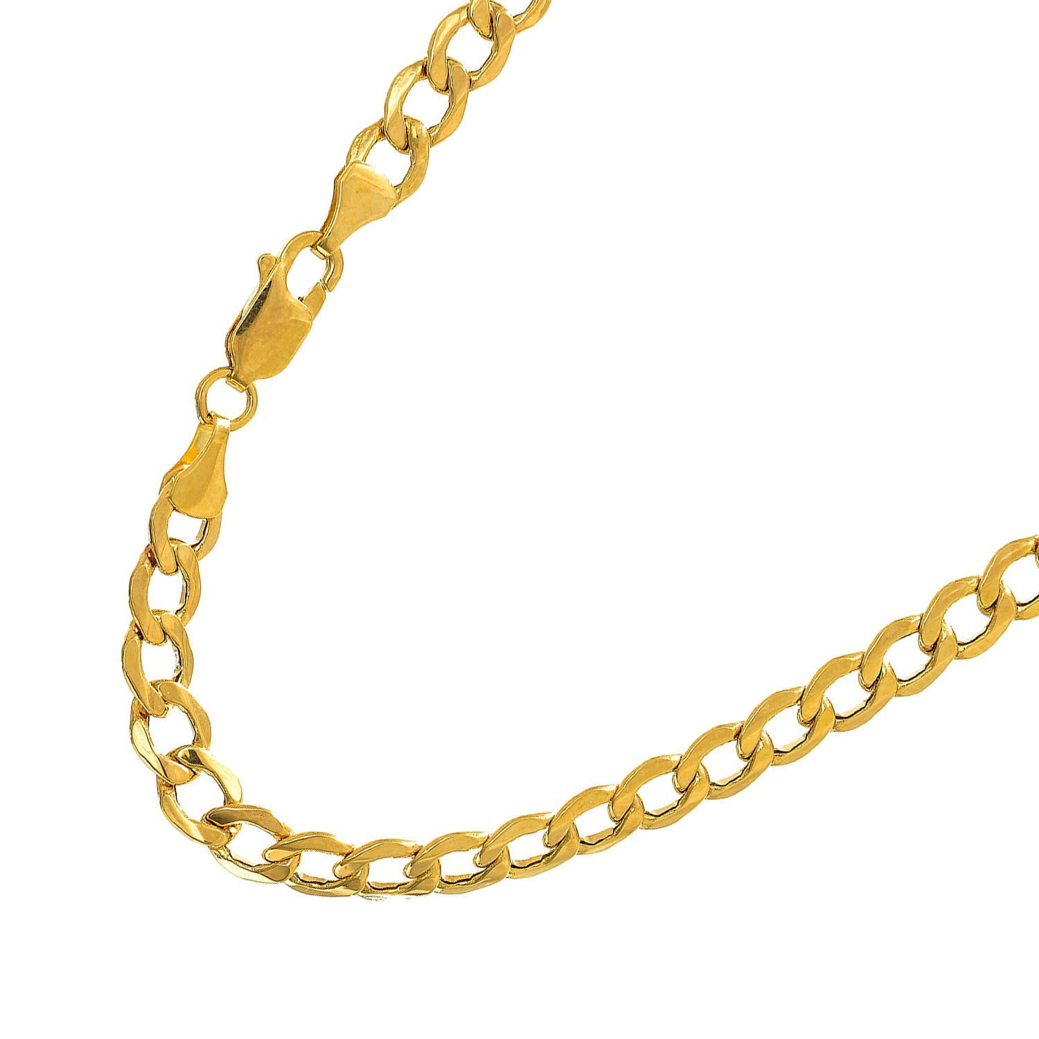 JewelStop 14k Semi-Solid Yellow Gold 6.1 mm Lite Cuban Curb Chain Bracelet, Lobster Claw Clasp-8 Inches