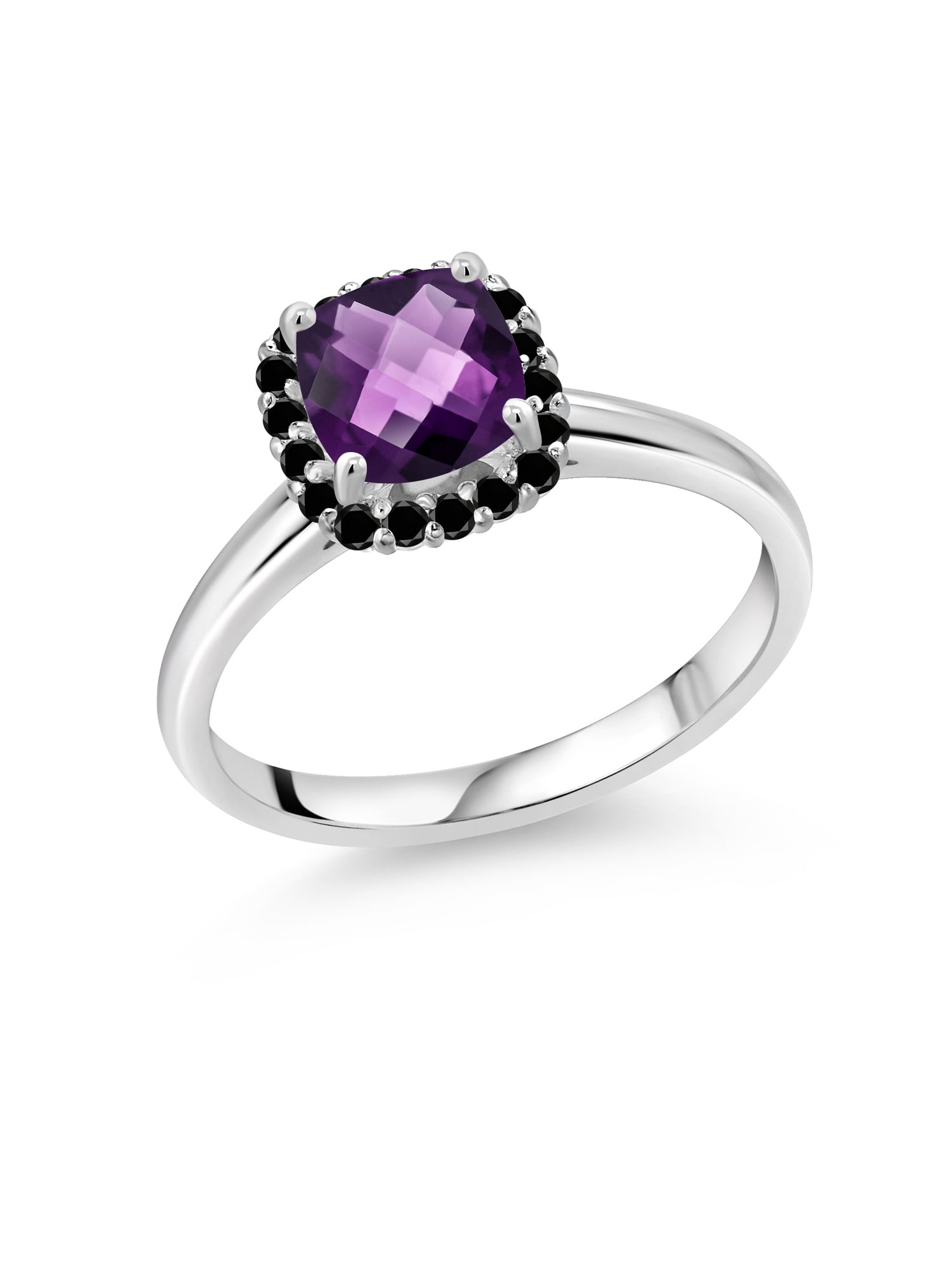 Gem Stone King 1.24 Ct Cushion Purple Amethyst White Created Sapphire 925 Sterling Silver Ring Gem Stone King 1.24 Ct Cushion Purple Amethyst White Created Sapphire 925 Sterling Silver Ring